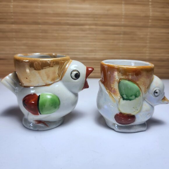 Vintage Egg Cup Holders Luster Ware Ceramic Made in Japan Hand Painted - Picture 6 of 8